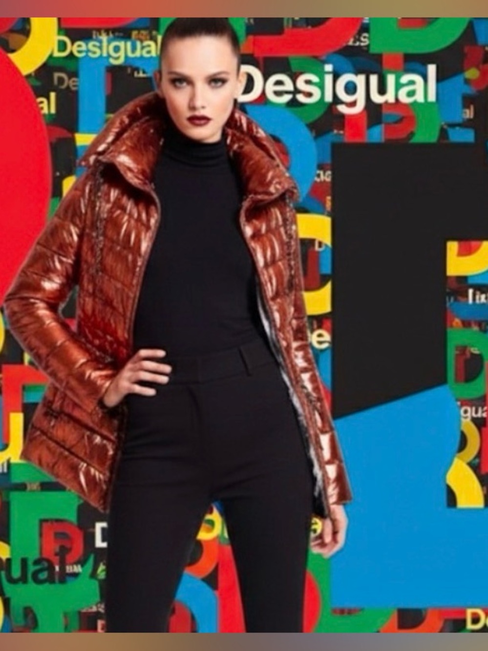 New authentic Desigual designer metallic copper puffer jacket coat sz S